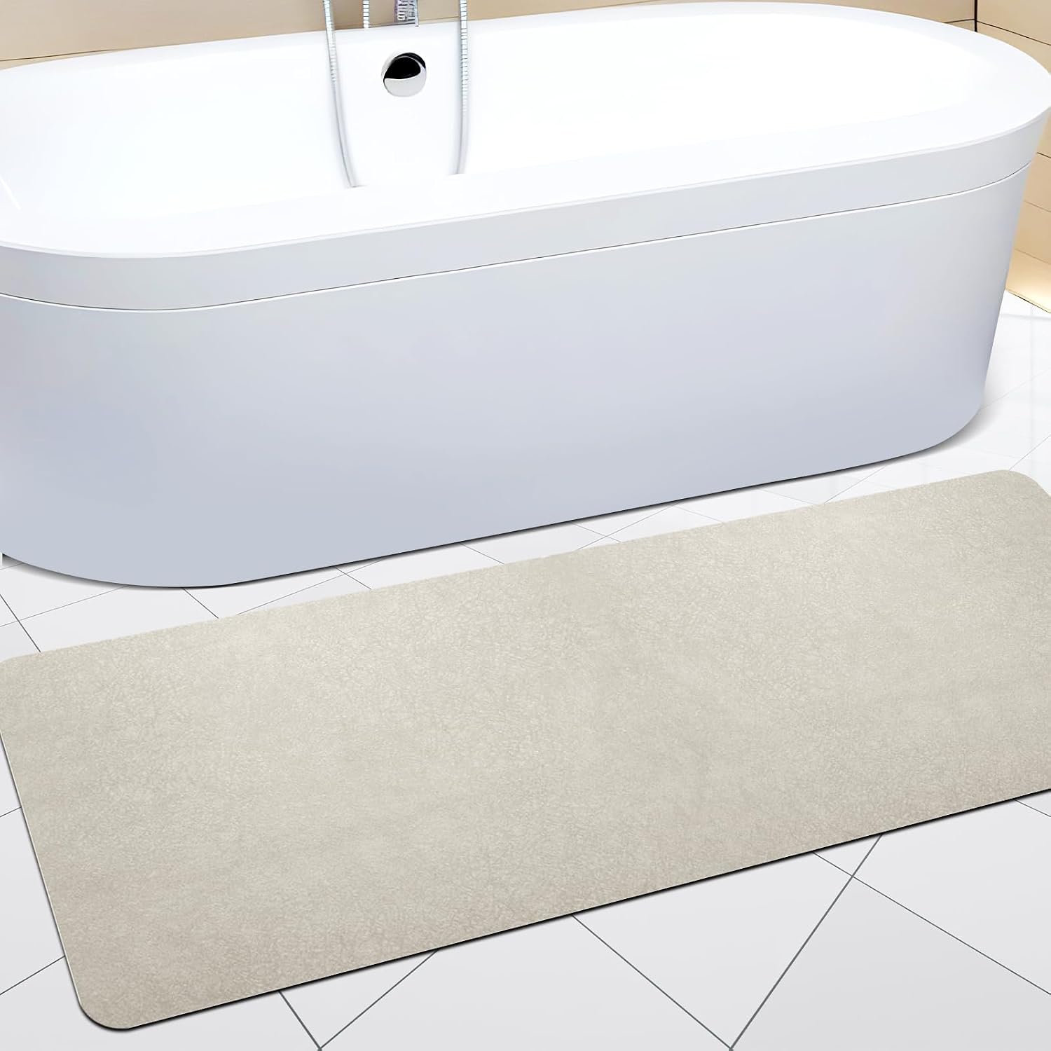 61-RJOmmmL._AC_SL1500_.jpg Diatomaceous Earth Bath Mat Soft Diatomite Stone Bath Mat Large Non-Slip Super Absorbent Fast Drying Long Shower Mat Thin Washable Bathroom Rugs Floor Mat 15.7" x 47.2" - Image 1