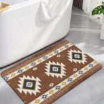 Diatomaceous Earth Bath Mat Bathtub Mat, Multicolor Southwest Boho Geometric Tribal Style Quick Dry Non-Slip Diatomite Mud Bathroom Floor Rugs for Bath Tub Kitchen Absorbent Pad, 16x24 Inch