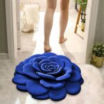 Floral Plush & Diatomaceous Earth Floor Mat,3D Realistic Pattern Non-Slip Absorbent Mat,Super Absorbent and Quick Drying,Multicolor Suitable for Bedroom,Bathroom, Sofa, Coffee Table (Dark Blue)