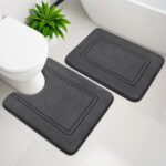 Memory Foam Bath Mat Set, Bathroom Rugs Sets 2 Pieces, Non Slip Bath Mats for Bathroom, Super Soft and Water Absorbent Bath Rug Set, Machine Washable U Shape Toilet Rug,Dark Grey