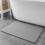 Bath Mat Rugs 24x17 - Diatomaceous Earth Bath Mat Quick Dry Absorbent Bathroom Rugs Rubber Non Slip Thin Bathroom Mat Fit Under Door, Bath Mats for Bathroom Floor, Tub and Shower, Sink, Grey