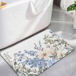 Bathroom Rug Absorbent Bath Rug, Spring Elegant Blossom Floral Kitchen Floor mats Non-Slip Diatomaceous Earth Bath Mat, Multicolor Flower Leaves Quick Dry Shower Mat Bath Rugs 18x30in