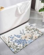 Bathroom Rug Absorbent Bath Rug, Spring Elegant Blossom Floral Kitchen Floor mats Non-Slip Diatomaceous Earth Bath Mat, Multicolor Flower Leaves Quick Dry Shower Mat Bath Rugs 18x30in