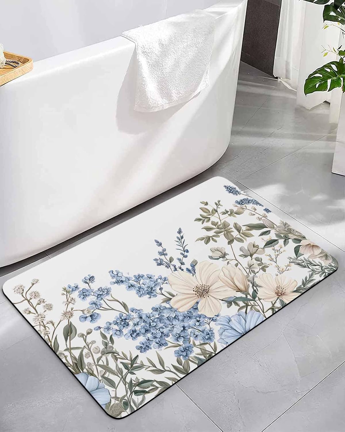 71u5RwqFP-L._AC_SL1500_.jpg Bathroom Rug Absorbent Bath Rug, Spring Elegant Blossom Floral Kitchen Floor mats Non-Slip Diatomaceous Earth Bath Mat, Multicolor Flower Leaves Quick Dry Shower Mat Bath Rugs 18x30in - Image 1