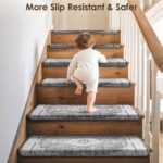 Bullnose Stair Treads for Wooden Steps, Non Slip Stair Carpet for Indoor Runner and Pets, Soft Edging Staircase Protectors Reusable, Washable, 29.5"x9.5"x1.5" 14pcs, Grey - Image 2