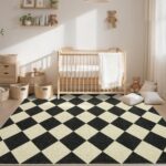 6x9 Modern Checkered Area Rug, Geometric Farmhouse Washable Rugs for Living Room Bedroom, Soft Low Pile Non Slip Diamond Floor Mat Plaid Print Throw Rug Indoor Carpet Kids Room Classroom - Image 2