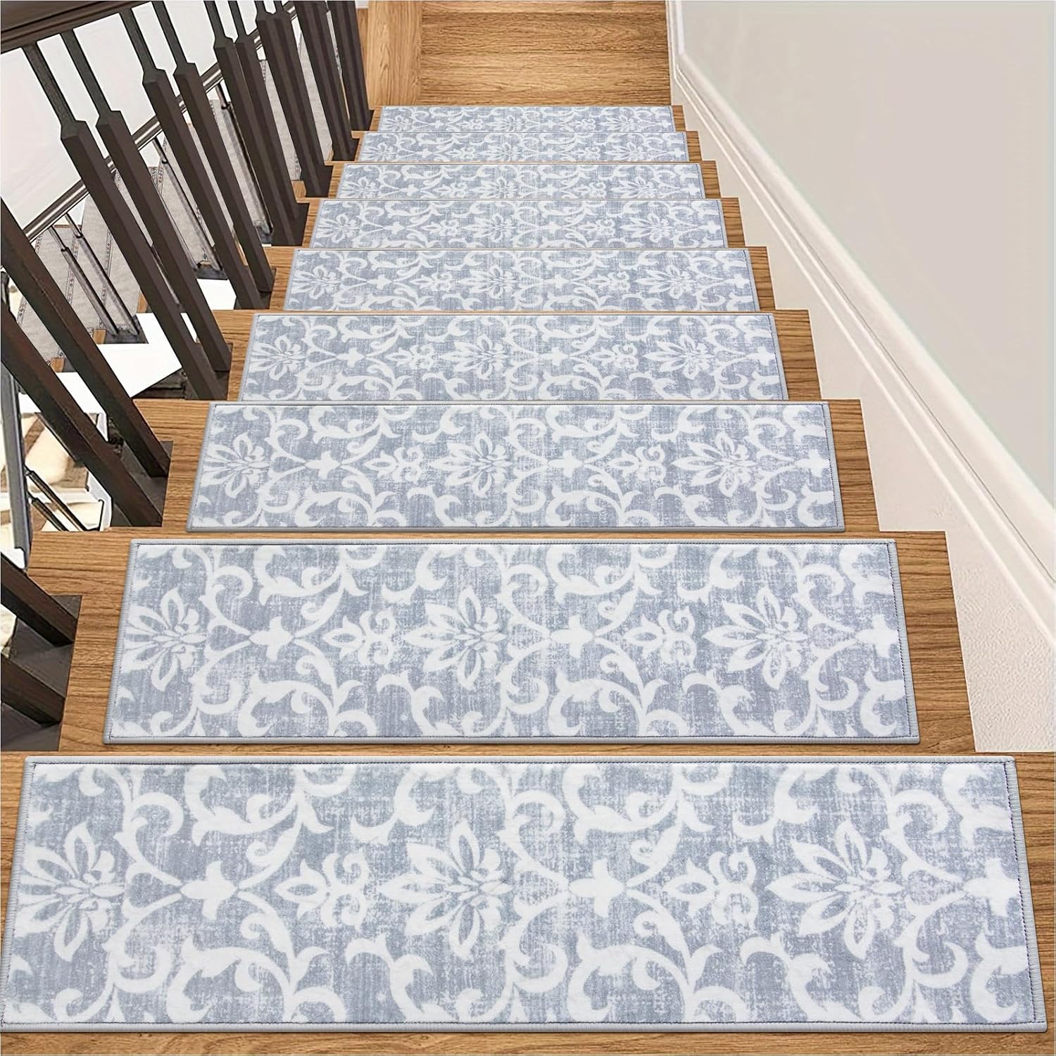 81LKz6b1ESL._AC_SL1500_.jpg Carpet Stair Treads Non Slip Backing, 15 Pack 8" X 30" Stair Treads for Wooden Steps Indoor, Soft Washable Stairway Stair Runners Oriental Staircase Rugs for Kids Pets Elders(15pc, Grey) - Image 1