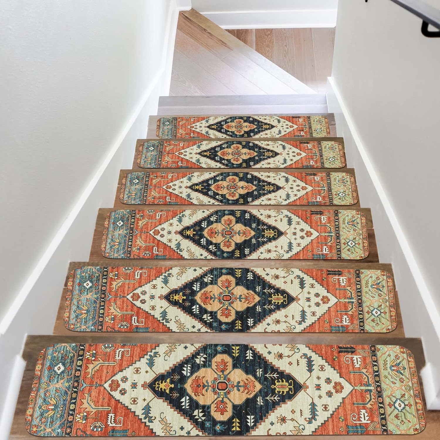 81OBrJ94rHL._AC_SL1500_.jpg Non-Slip Carpet Stair Treads for Wooden Steps Set of 15, 30''X8'' Indoor Runner Resistant Rugs Rubber Safety Mats for Dogs, Kids & Elders, Stairway Grip - Image 1