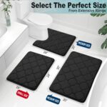 Memory Foam Bath Mat Rug 24x16, Soft and Absorbent Bathroom Rugs, Non-Slip, Comfortable, Machine Washable Bath Carpet for Bathroom Floor, Tub, Shower and Home Decor Accessories, Black - Image 2