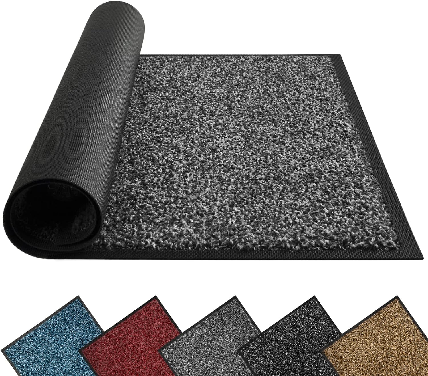 81mGxfzcw0L._AC_SL1500_.jpg Front Bathroom Rugs Mat, Welcome Mat for Outdoor Indoor, Non-Slip Waterproof Floor mats, Durable Machine Washable Low Profile Entry Rug for Back Door Outside Patio Porch, 32" x 20", Grey - Image 1