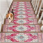 Edging Stair Treads Non-Slip Carpet Mat, 30in X 8in Indoor Stair Runners for Wooden Steps, Rubber Backing Stair Rugs for Kids Elders and Pets(Pink,15PCS)