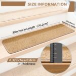 Stair Treads for Wooden Steps Indoor 9x30 Inch, 15 Pcs Non Slip Peel and Stick Carpet Stair Treads Self Adhesive, Washable & Reusable Stair Runner Rugs for Kids Elders and Pets - Beige - Image 2