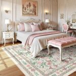 Floral Washable Rugs 8x10 Large Vintage Living Room Carpet Boho Non-Slip Soft Low Pile Thin Bedroom Floor Mat Indoor for Dining Room Playroom Nursery Farmhouse, Beige/Light Pink/Multi - Image 2